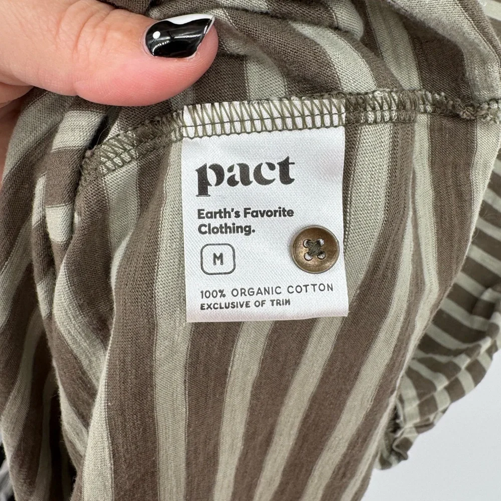 Pact Organic Cotton Olive Green Stripe Relaxed Slub Patio Dress - Picture 5 of 5